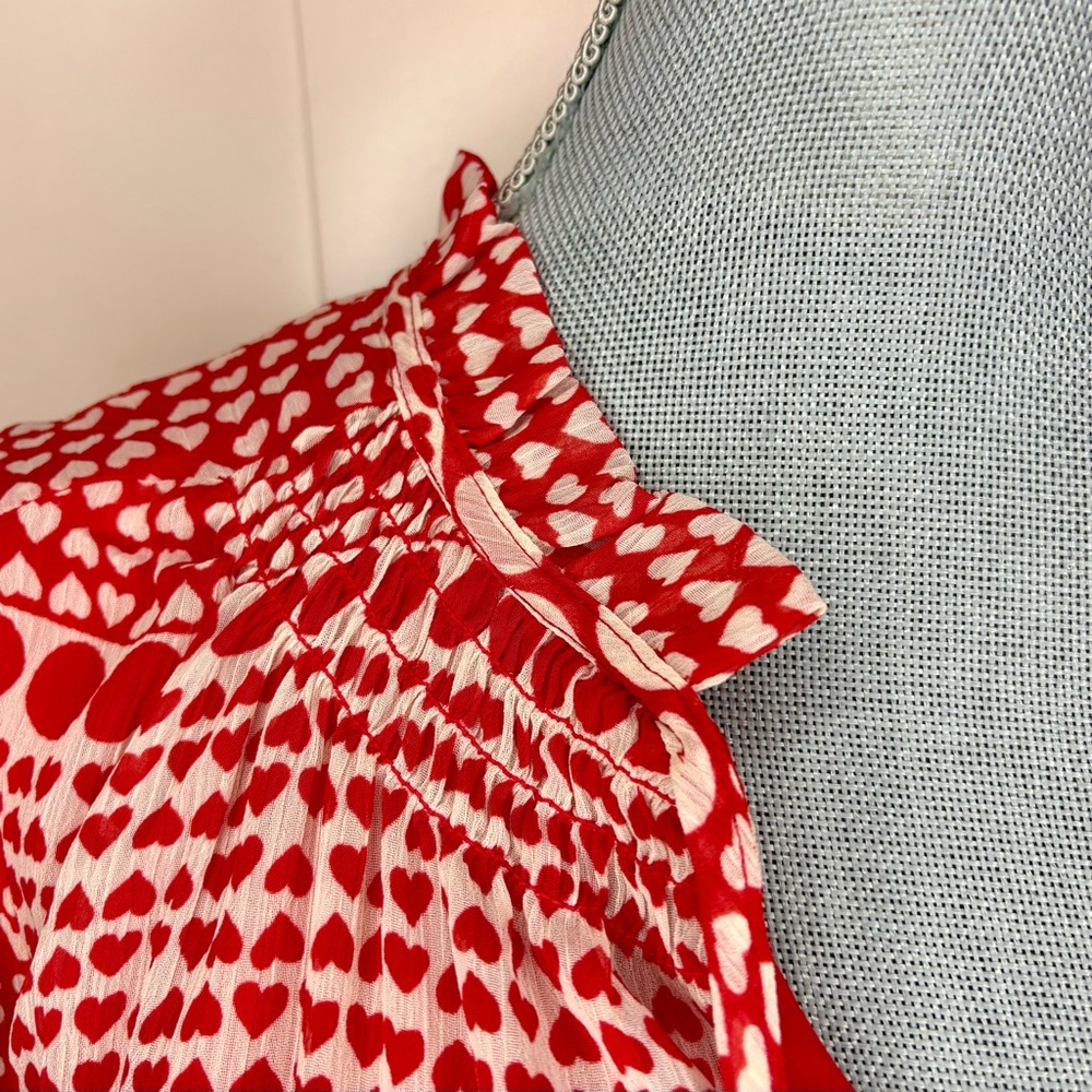 ❤️ NWT LOFT Red & White Heart Print Boho Dress - Long Sleeve ❤️ - Picture 4 of 7